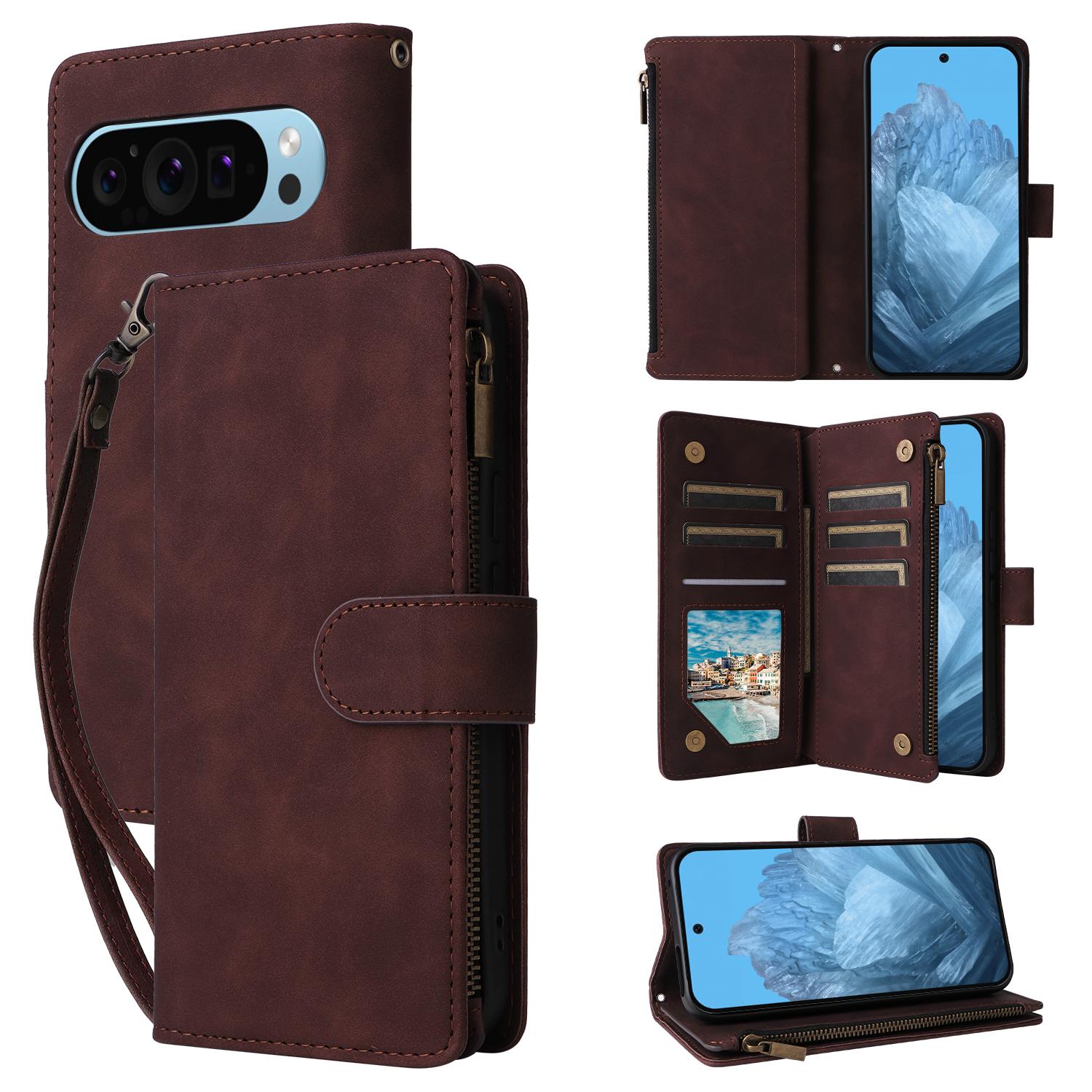 

For Google Pixel 9 Pro/Pixel 9 Case Zipper Wallet Multiple Card Slots Leather Phone Cover B