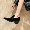 High heels design sense niche temperament new autumn deep mouth single shoes thick heel pointed soft leather women's shoes