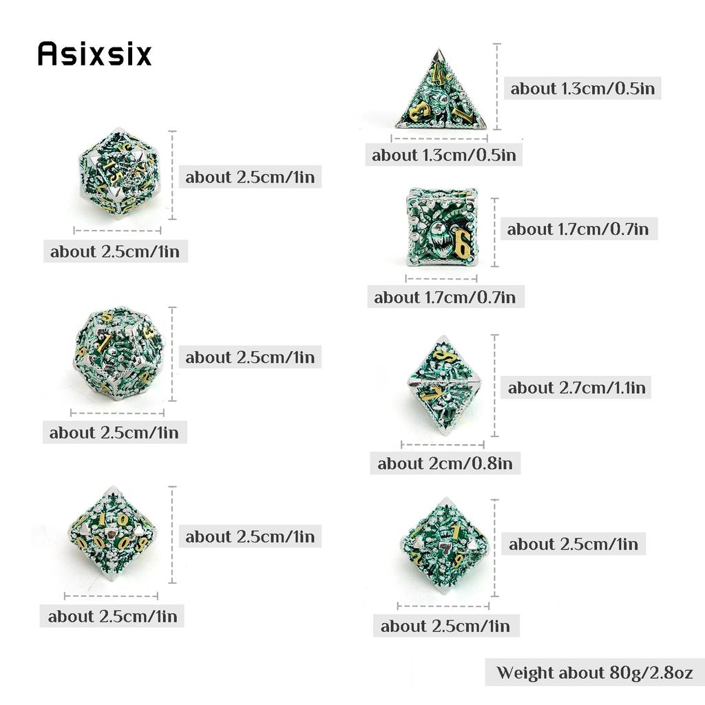 7 Pcs Silver Green Octopus Metal Dice Hollow Metal Polyhedral Dice Set Suitable for Role-Playing RPG  Board Game Card Game