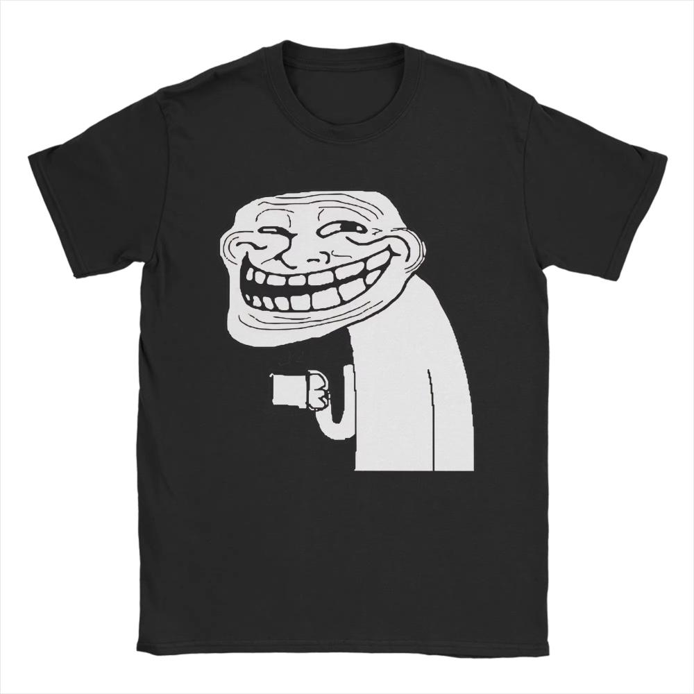 Trollface with Coffee Meme TShirt for Men Women Casual Pure Cotton Tees O Neck Short Sleeve Printed Male T Shirts Classic Tops