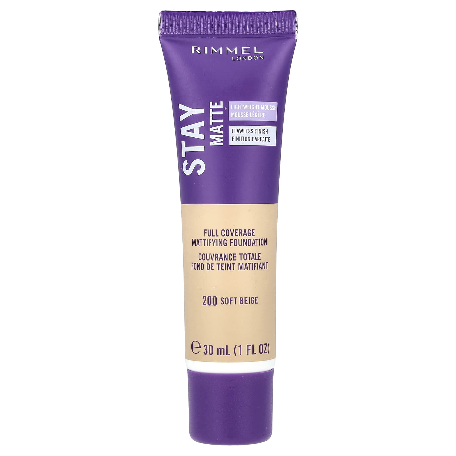 Rimmel London, Жидкая тональная основа Stay Matte, оттенок 200 Soft Beige, 1 жидкая унция (30 мл)