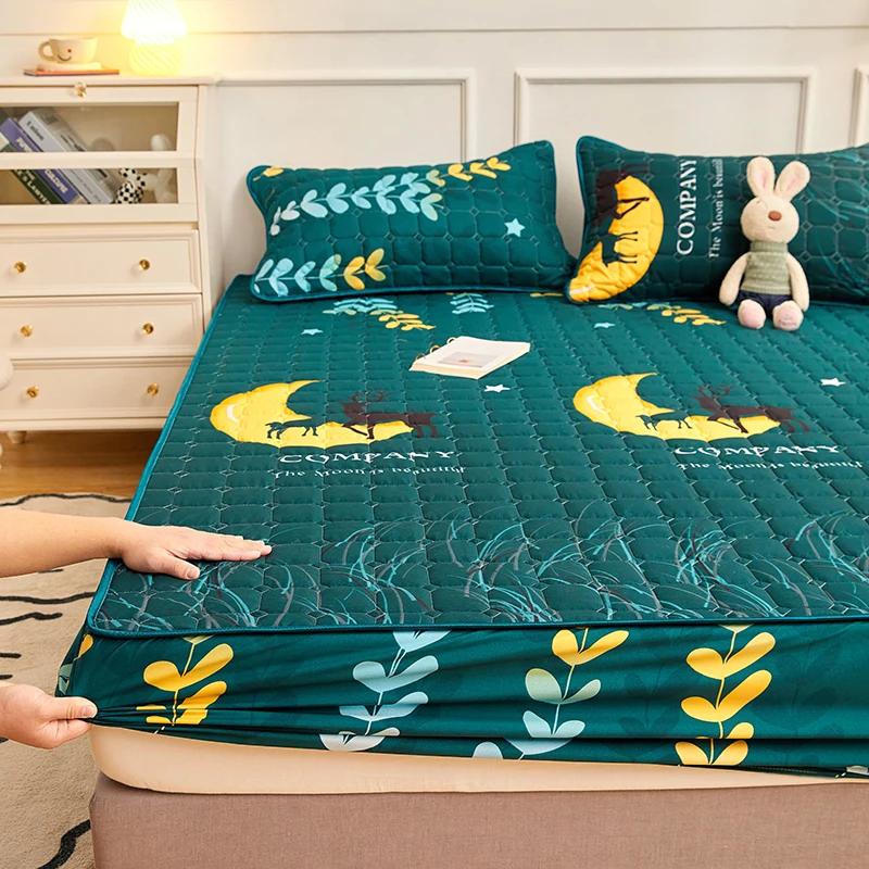 New Thicken Quilted Mattress Cover King Bed Fitted Bed Sheet Anti-Bacteria Mattress Topper Air-Permeable Bed Pad (No Pillowcase)