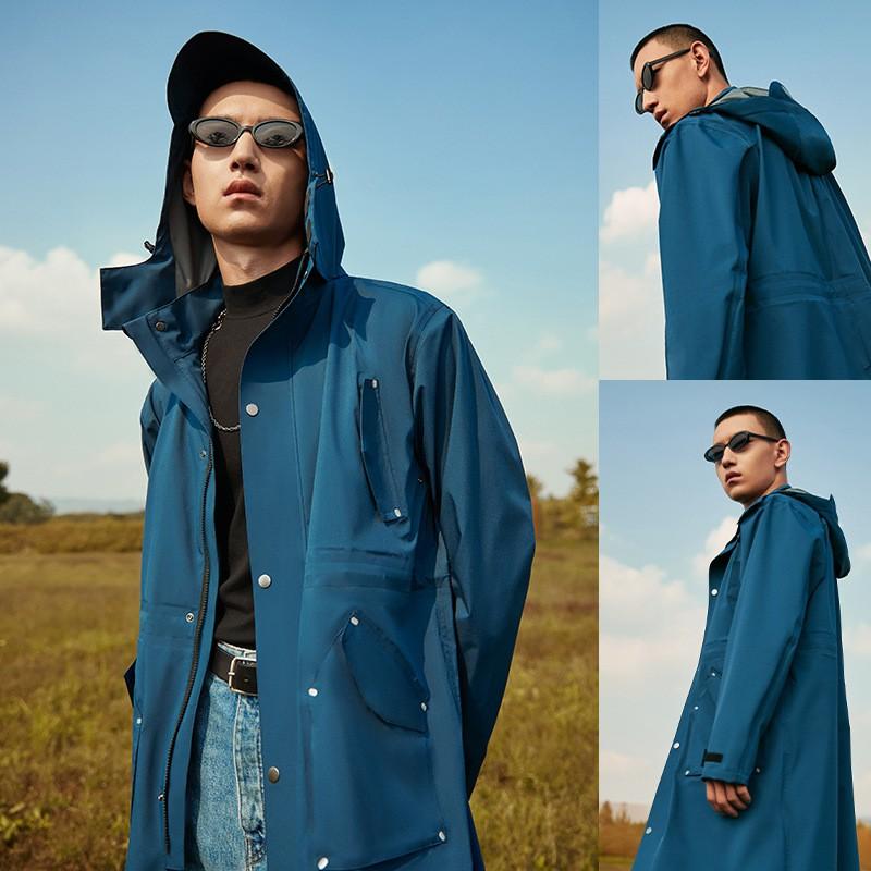 Long Hooded Raincoat Hiking TPU Waterproof Full Body Rainwear Outdoor Travel