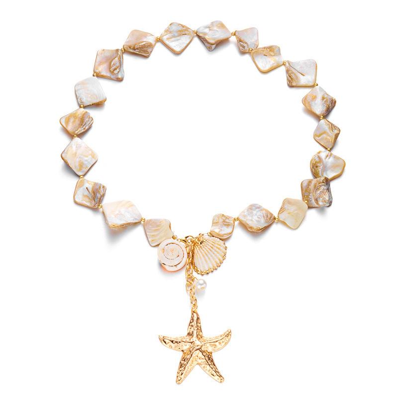European and American Ocean Wind Shell Piece Starfish Necklace, Temperament Vacation Irregular Necklace Jewelry