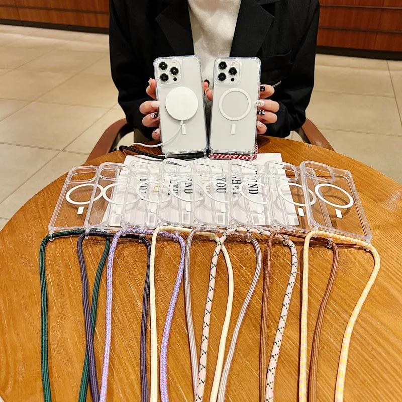 Crossbody Necklace Strap Lanyard Cord Soft Silicone Case For iPhone 16 15 14 13 12 11 Pro Max 15 Plus X XR XS Max Four Hang Hole Shoulder Strap Cover