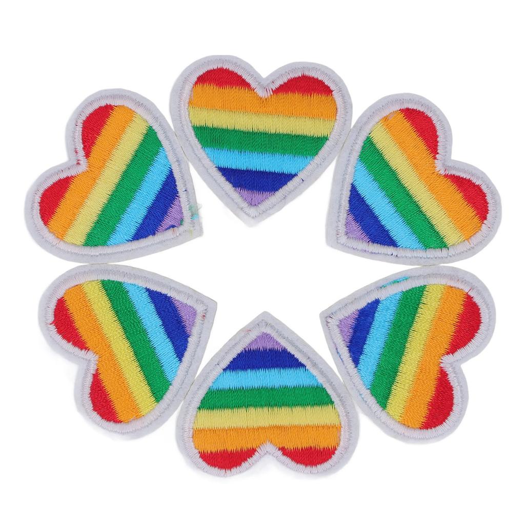 6 Pcs Rainbow Heart Patches DIY Rainbow Heart Shape Patches Decoration for Sewing Embroidery Clothing Repair