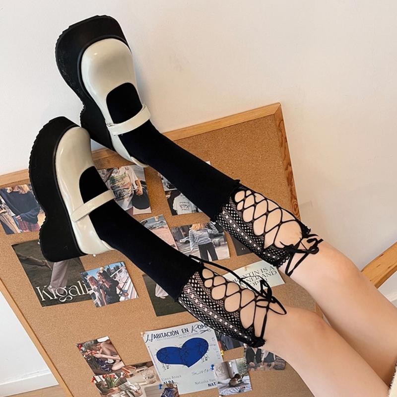Womens Fashion Lace Mesh Knee Socks Sexy Patchwork Calf Socks Lace Socks for Ladies Decorations Long Fishnet Stockings