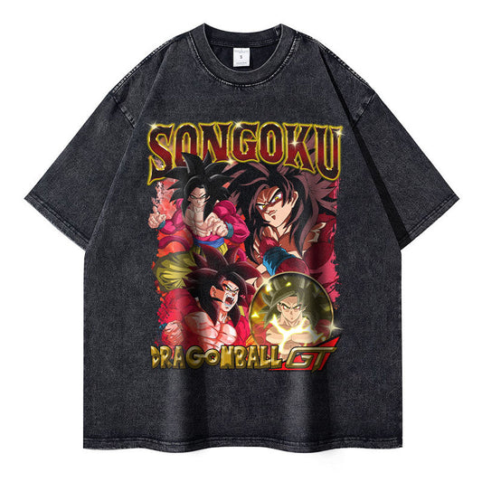 Unisex Oversized Washed Dragon Ball Anime Parentchild Tshirt Man Women Short Sleeve Streetwear Loose Casual Summer Yk
