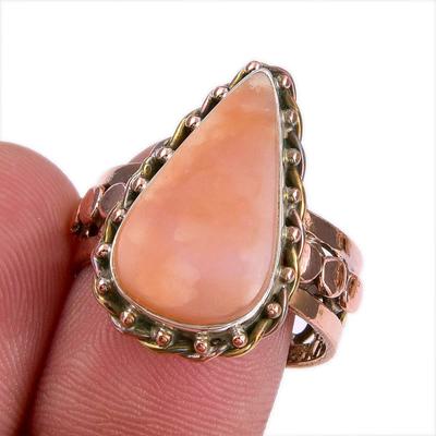 Natural Pink Opal Gemstone Two Tone 925 Sterling Silver Jewelry Ring Size 9 g4R23