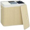 3 Section Laundry Basket with Lid, 144L Bamboo Laundry Hamper with Handles, Removable and Washable Liner, Cream White