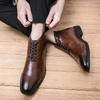 Large Size Medium Tube Fashion Men's Shoes Spring and Autumn New Outer Wear Polished Pointed Leather Boots High Top Lace-up Casual Boots