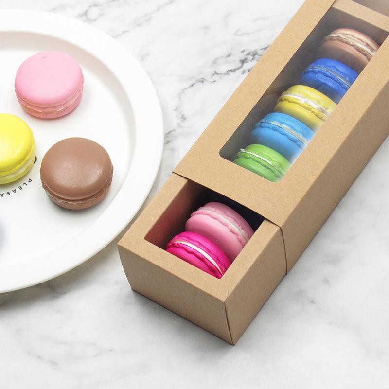 Macaron Box with Transparent Window, Kraft Paper Packaging for Desserts, Cookies, and Pastries