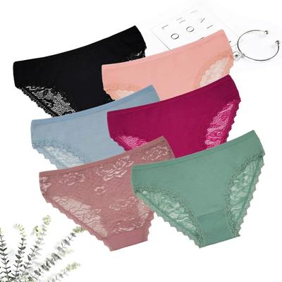 Mutandine di cotone da donna Intimo femminile Slip tinta unita Mutandine da donna Lingerie Mutande cave di pizzo sexy 6 pezzi/set