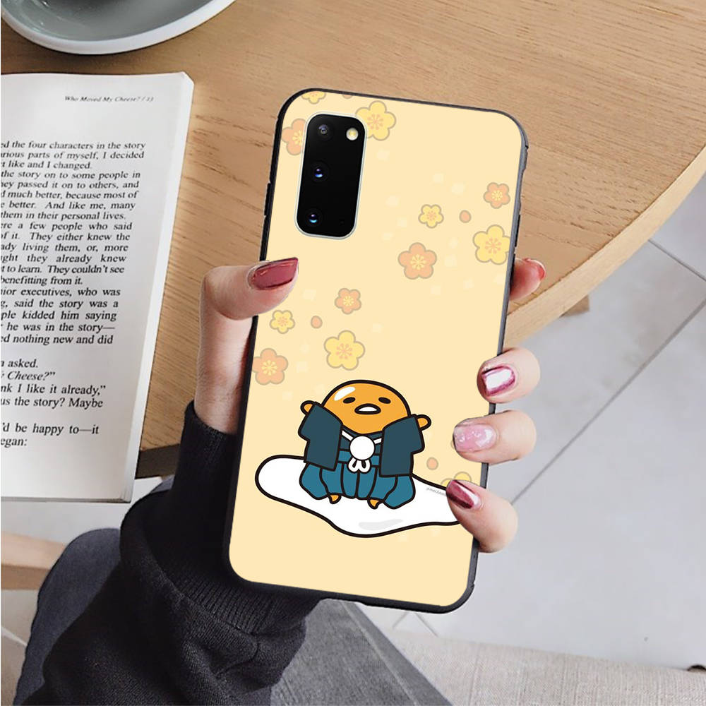 AH37 Lazy Egg Gudetama Schwarze Hülle für Samsung Note 20 Lite S24 Ultra S23 S22 A05 A06 A11 A71 A15 A16 A13 A24 A25 A33 A52 A53 M55 M35 Softhülle
