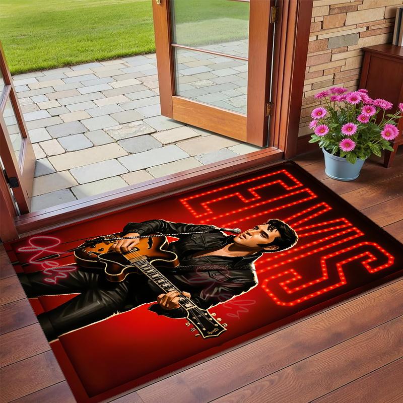 Tappeto in Peluche di Velluto di Cristallo con Stampa di Elvis Presley Anti?Indumenti da notte?Tappeto da Pavimento Resistente per Decorazione Domestica Interna