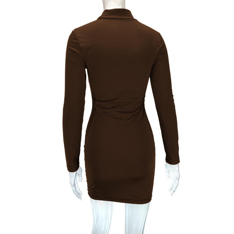 Sexy Slim-Fit-Kleid mit langen Ärmeln und tiefem Ausschnitt, Wickelrock mit Hüfte, sexy Kleid