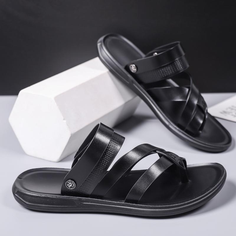 Comfortable Mens Sandals Solid Color Open Toe Mens Leather Sandal New Slippers Beach for Male  Footwear 2025