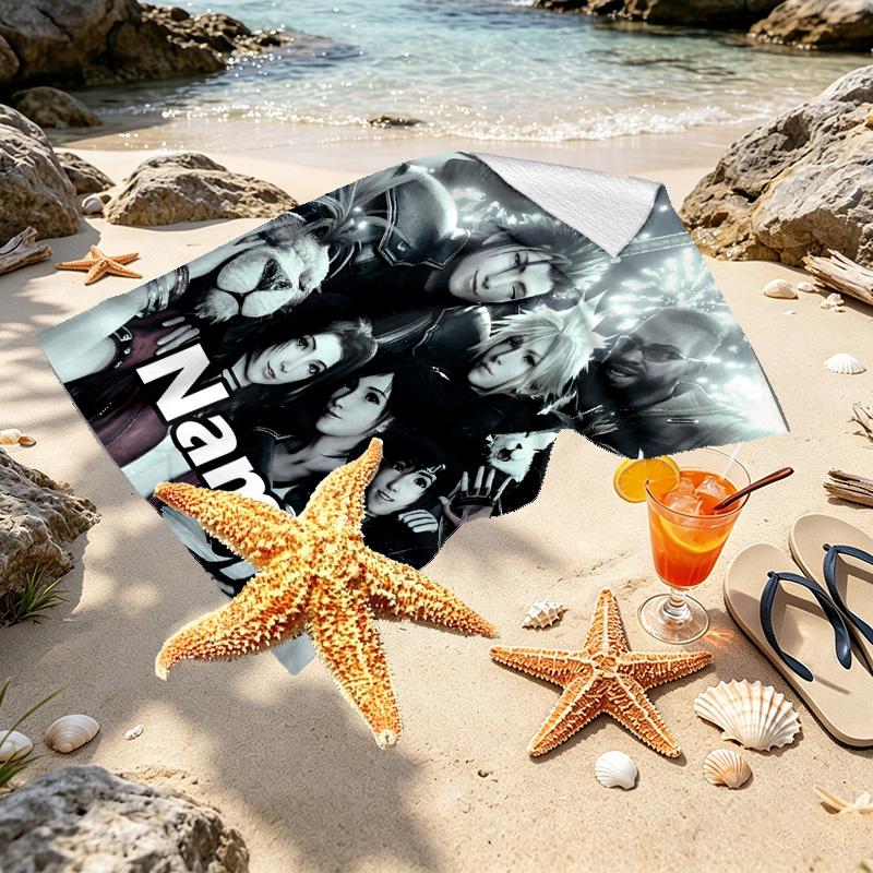 Custom Name Personalized Final Fantasy Print Beach Towel, for Trip Camping Beach Party Home Decor, Birthday Gift for Family & Friends
