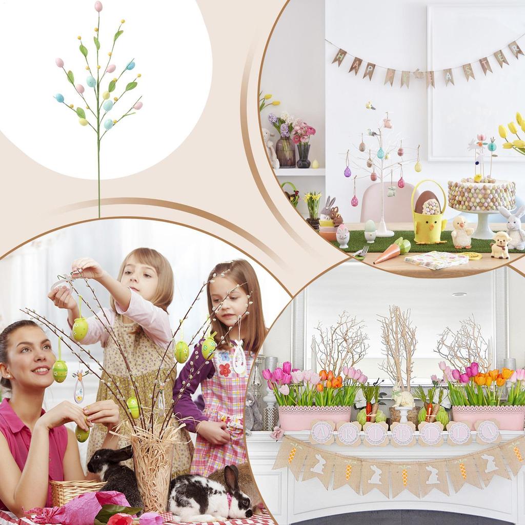 Easter Egg Branch Artificial Spring Foam Party Supplies with Leaves Easter Table Decor for Door Window Birthday Bedside