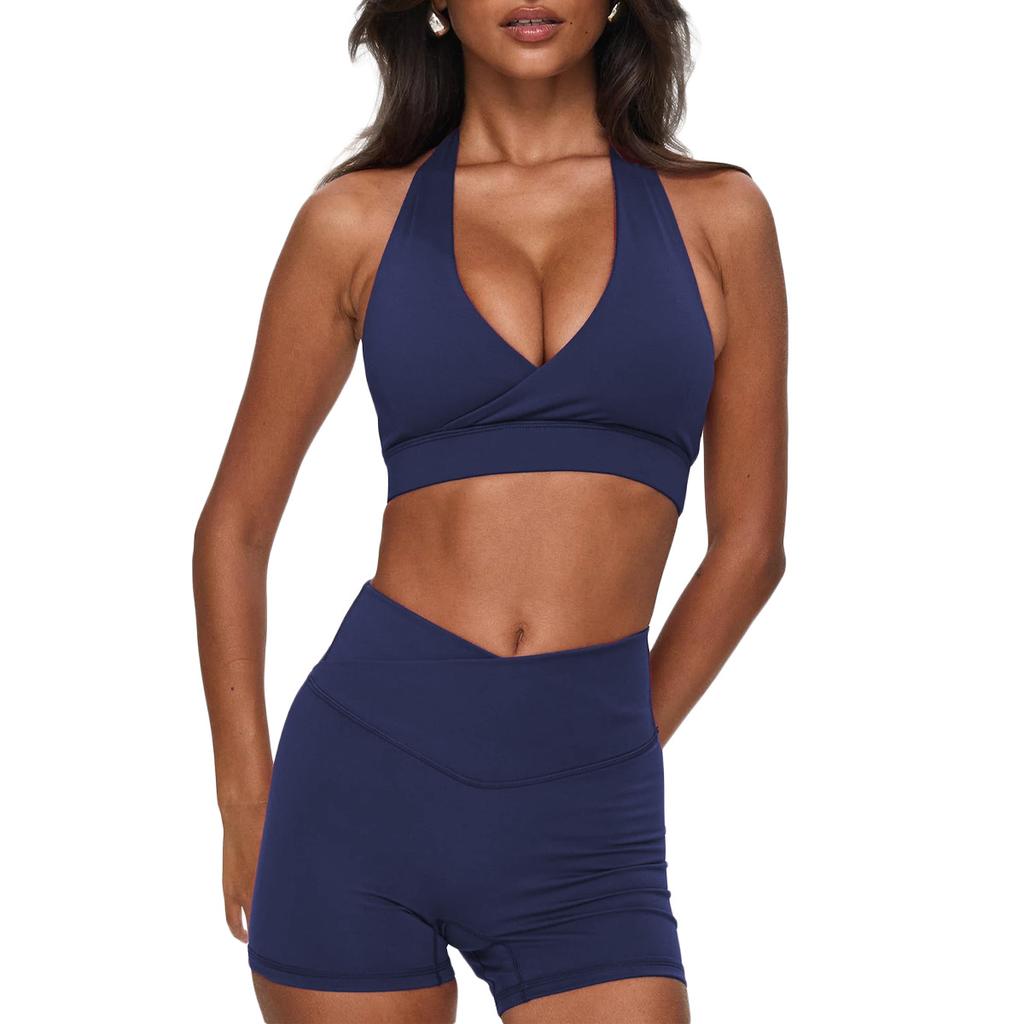 Cross chest gathering neck underwear shorts set fitness sports yoga pilates quick drying set