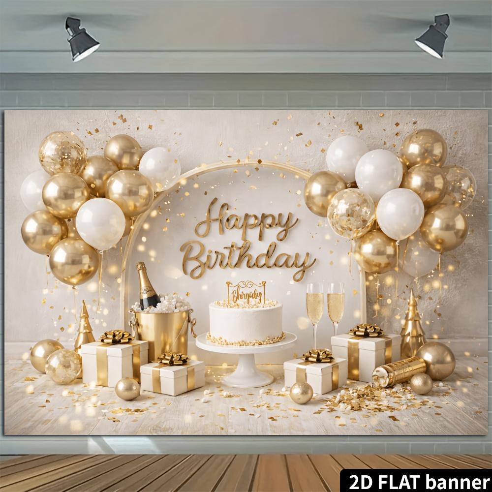 Sfondo per banner di festa di compleanno planare 2D - Tema di lusso per celebrazione di compleanno platino, realizzato in materiale poliestere