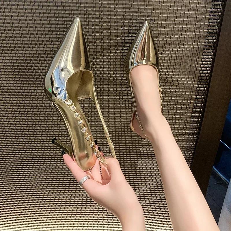 Fashion Shiny High Heels Slingback Silver Women Pumps Metallic Crystal Sandals Pointy Toe Stiletto Heeled Shoes Party Dress Shoes Woman