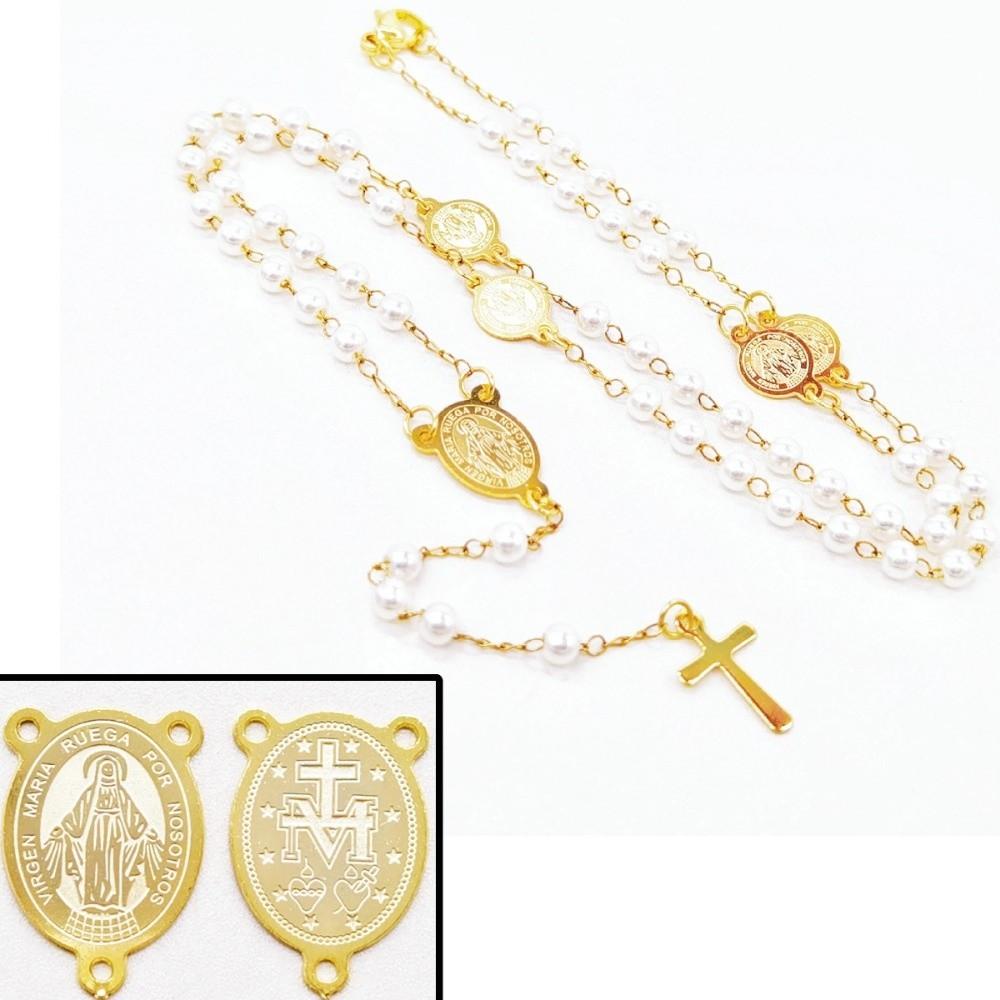 Fashion Stainless Steel Y Chain Rosary Beaded Pearl Cross Pendant Long Chain Sweater Chains Daily Wear