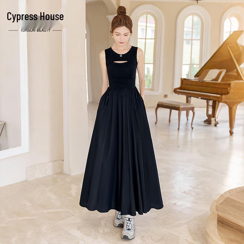 Silkbay 2025 Summer Round Neck Hollow Sleeveless Maxi Dress L