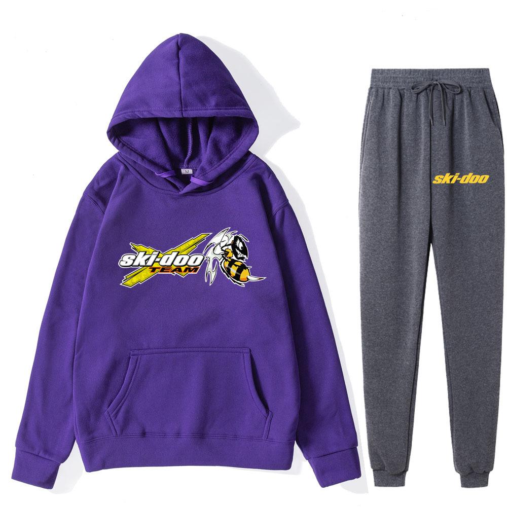 

Autumn Winter Ski-Doo Team Logo Printed Hoodies Sweatpants Set Fashionable Casual Warm Sports Long Sleeved Pants Men s Sport Wear XXXL