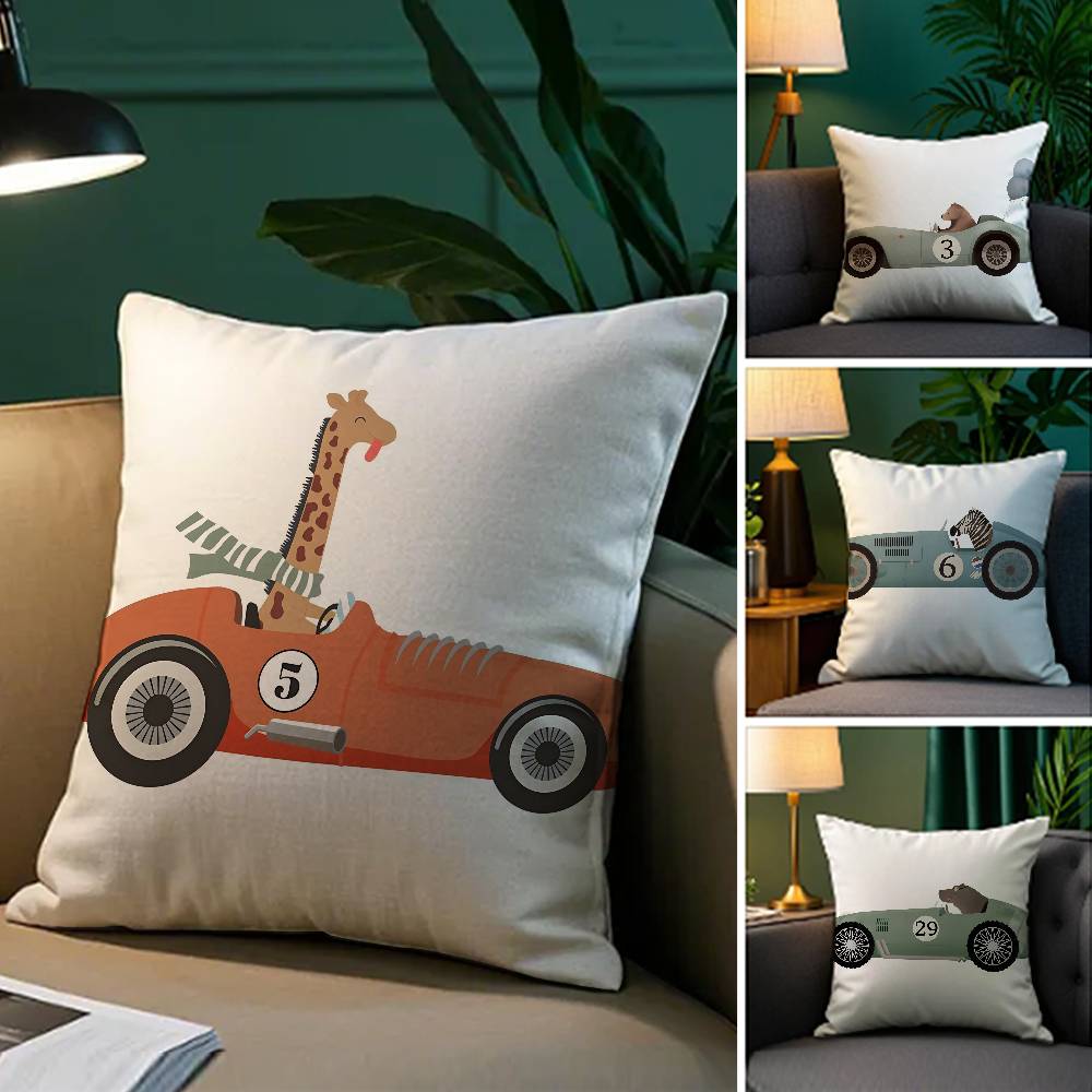 Cute Cartoon Animals Car Art Pillow Case Comfort Sofa Bed Silky elegant Invisible zipper Decorative cushion cover