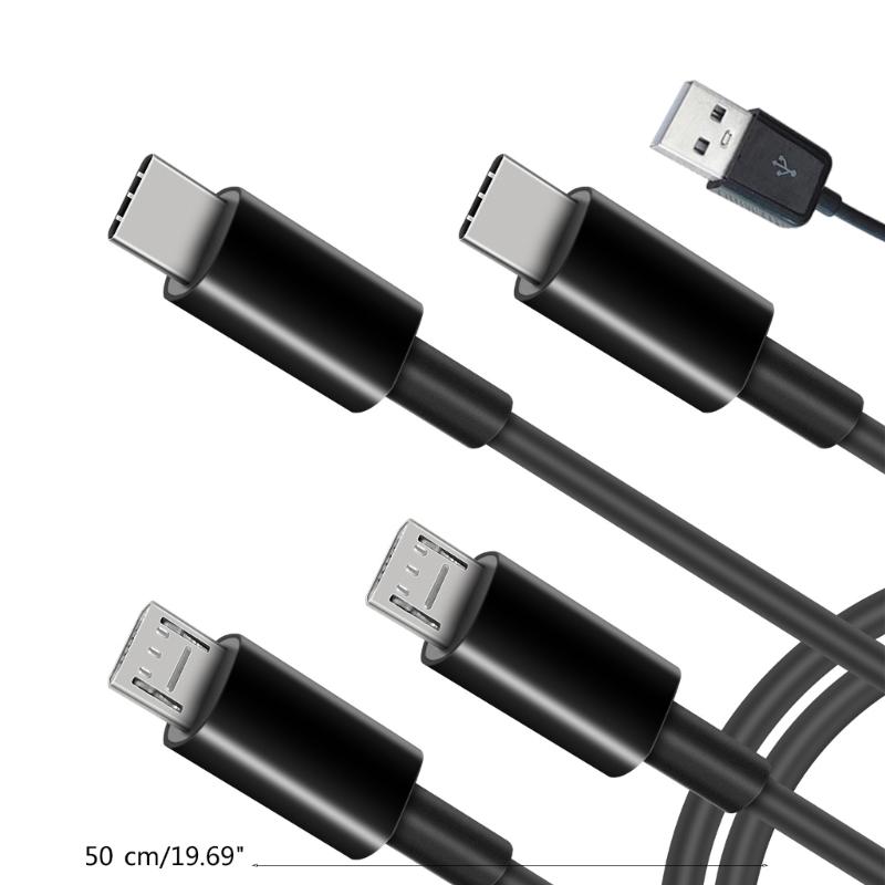 50cm 4-in-1 Charging Solution - USB to Double Type-C and Dual-micro USB Charging Cable Cord for Cell Phones Powerbanks