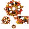 Fall Maple Leaf Wreath with Berries for Thanksgiving Halloween Christmas Rustic Home Decor
