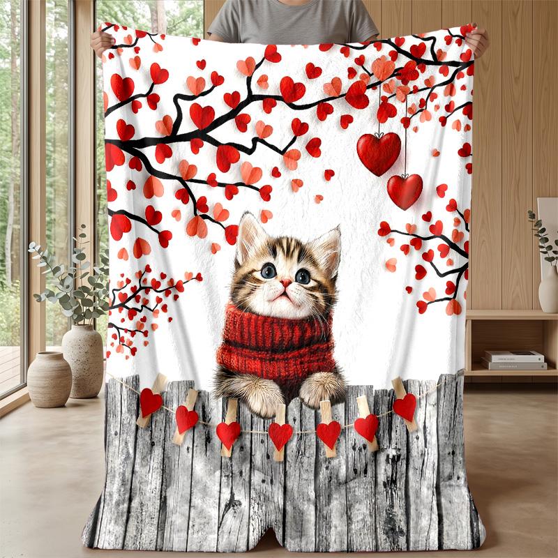 Kitten and Rubber Duck In Waves Theme Blanket Lightweight Warm Flannel Blanket Decorative Throw Blanket for Home Decoration