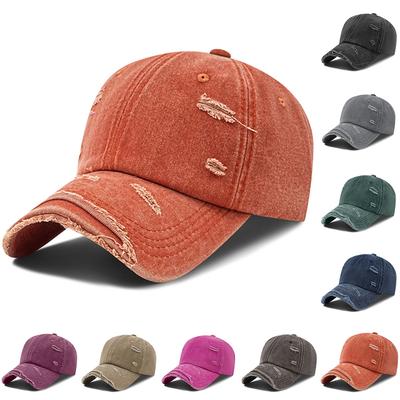 Distressed Baseball Cap Adjustable Vintage Style Dad Hat with Pre Curved Visor Unisex Cotton Casual Cap for Outdoor Use