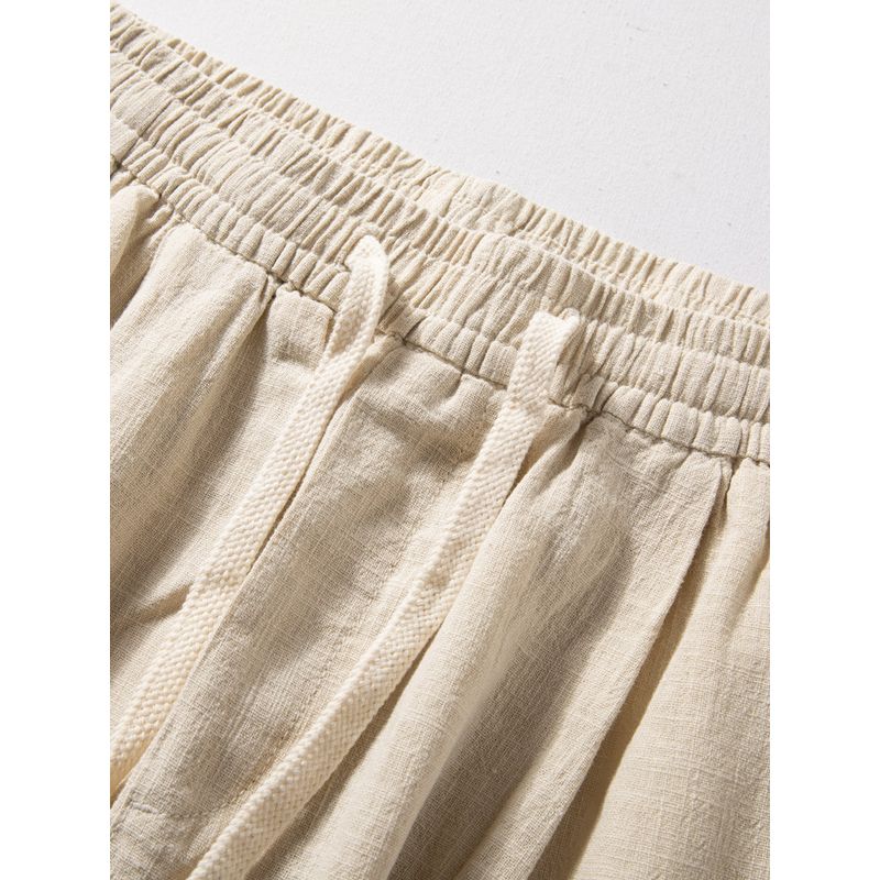 Cotton Linen Pants Men Summer Thin Breathable and Loose Straight-leg Casual Pants Men Plaid Chinese Style Draped Pants