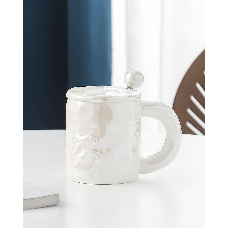 

Pearlescent Glaze Mug High Appearance Level Couple Water Cup Design Niche Ceramic Cup Creative and Light Luxury Cup for Girls with Lid 400ML