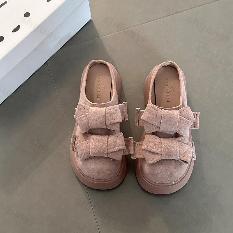 

Модные Элегантные Тапочки-половинки с Дизайном Бантика, Повседневные, на Толстой Подошве, для Женщин, Новинка Осени 2025, Универсальные, Удобные, Модные, Однотонные, на Массивной Платформе 35 розовый