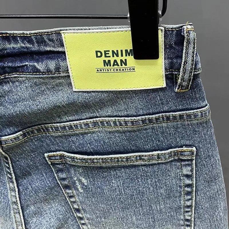 Letnie nowe proste spodenki jeansowe męskie modne Slim Fit elastyczne spodnie Capri Casual dopasowane szorty pirackie męskie
