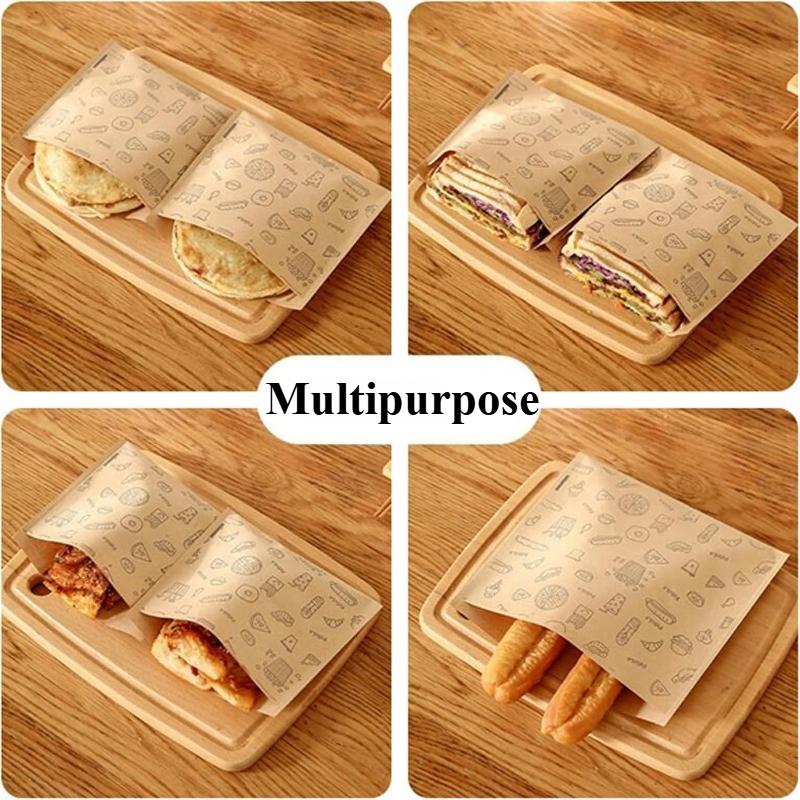 50Pcs Greaseproof PaperDisposable Food Bags Packaging Baking Papers
