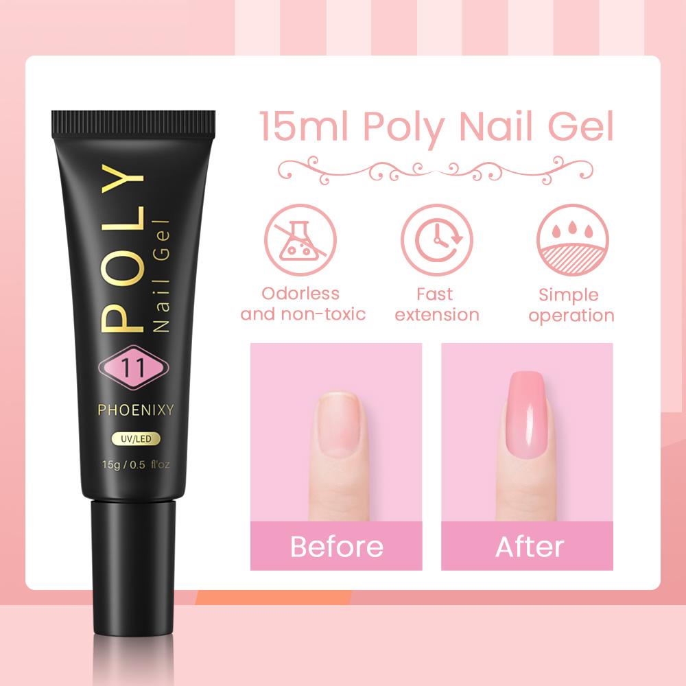 PHOENIXY 15g Poly Nail Gel Kit Crystal UV Nail Gel Extension Builder Soak Off Gel Nail Art Gel Poly Gel Kit