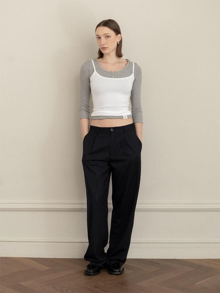 GLOWNY G Gentle Wide Leg Pinstripe Pants (Navy)