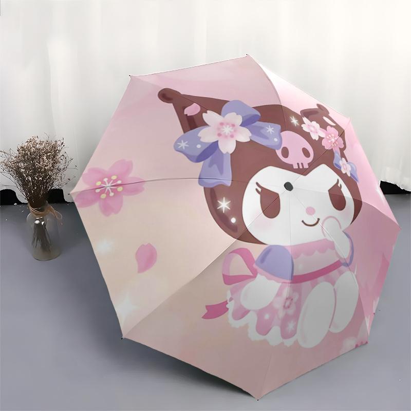 1pc Sakura Kuromi Automatic Folding Umbrella - 3 Folding Design, Vivid Cartoon Pattern, Suitable for Outdoor Activities, A Gift for Fans In All Season