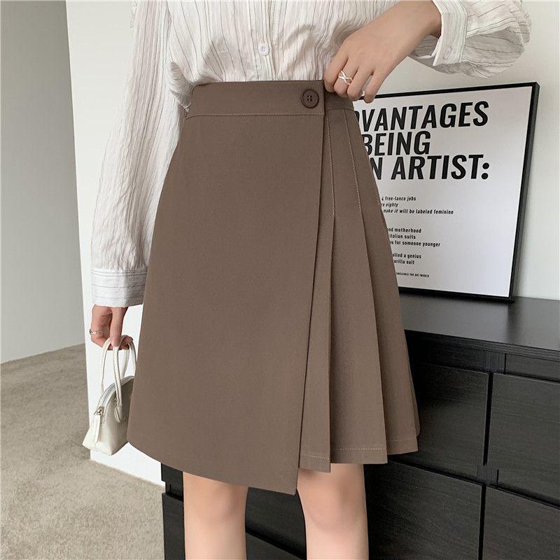 2025 Autumn/Winter Plus Size High-Waist Slimming Hip-Cover Mid-Length Irregular Pleated A-Line Skirt