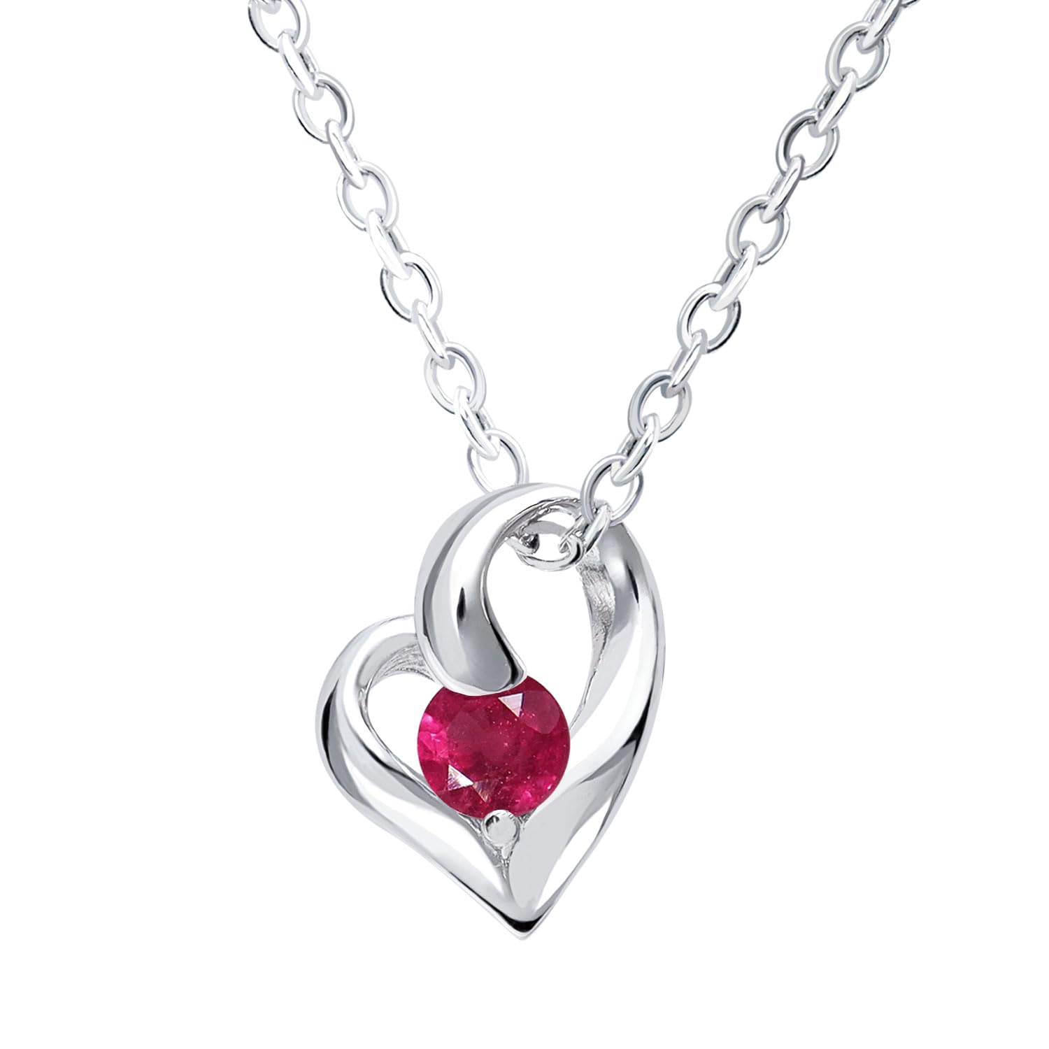 

925 Silver Open Heart Pendant July Birthstone Ruby [Sears] Women s e-1658-7