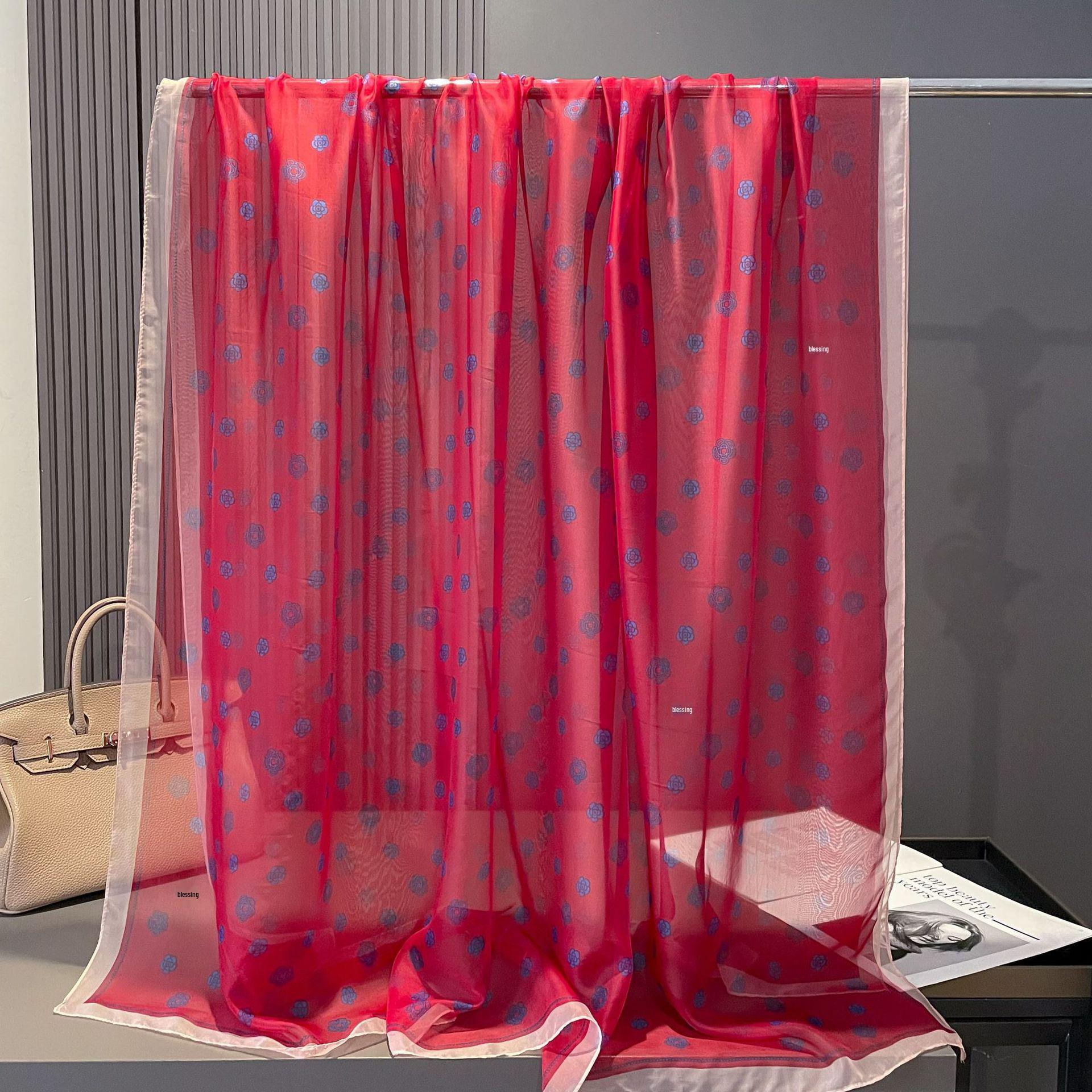 

Элегантный красный шелковый шарф: Легкая марлевая шаль в японско-корейском стиле на весну/лето 180x130cm