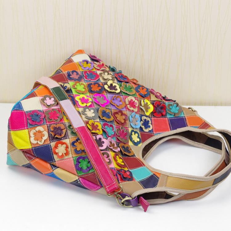 Women'S Bag, Genuine Leather First-Layer Cowhide Bag, Colorful Splicing Single Shoulder Crossbody Dual-Purpose Women'S Bag