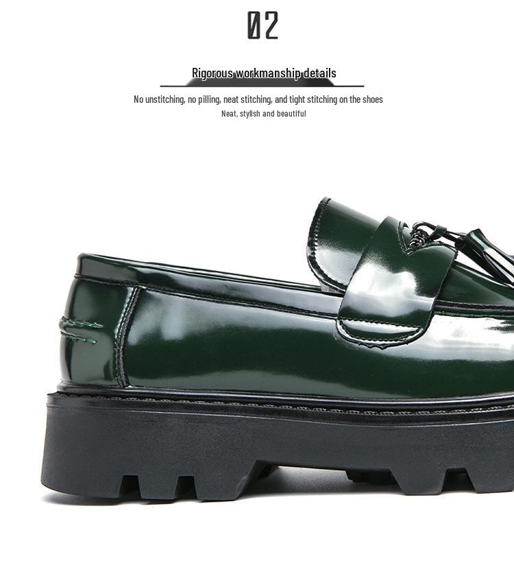 Men's Plus Size Tassel Loafers - 2024 Spring/Autumn, Thick Sole, Height-Enhancing, British Business Casual Platform Leather