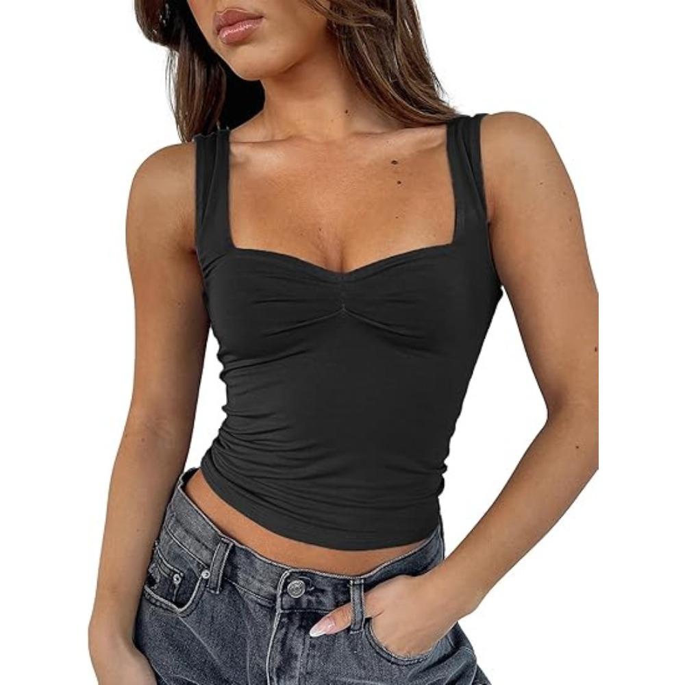 Women's Square Neck Sleeveless Tank Top Slim Fit Streetwear Solid Color Crop Top