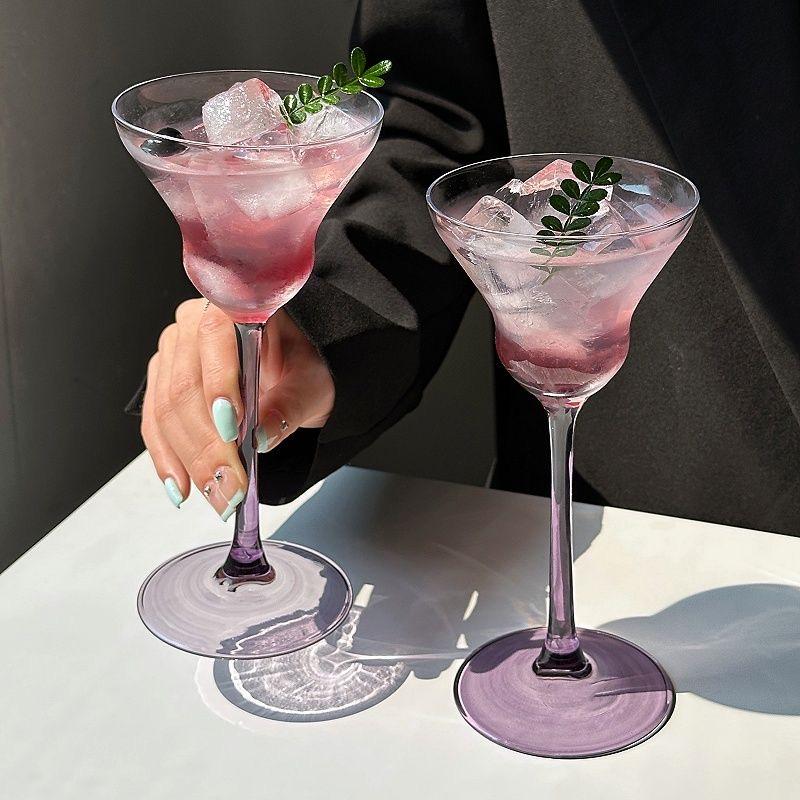 Artistic Purple High Footed Glass Cup Champagne Glass Home Girls Slightly Tipsy Upscale Burgundy Cup Bar Goblet Cocktail Glass