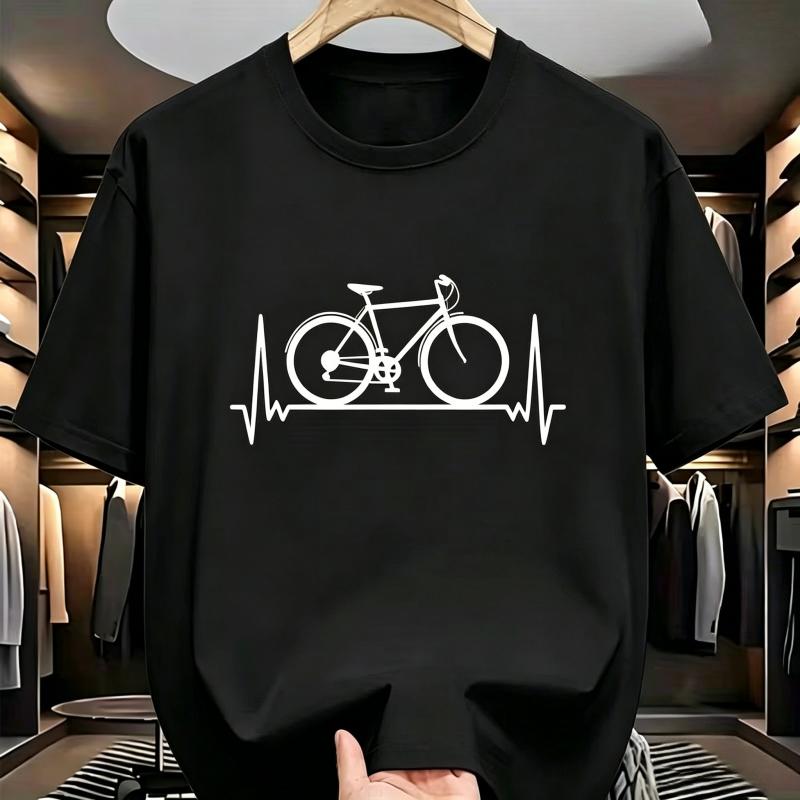 Bike Heartbeat Line Art T-Shirt Men's and Woman‘s Cycling Tee Minimalist Bicycle Print Short Sleeve Crewneck